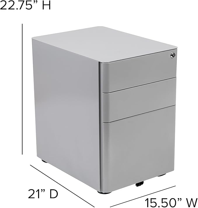 Flash Furniture Warner Modern 3-Drawer Mobile Locking Filing Cabinet with Anti-Tilt Mechanism and Hanging Drawer for Legal & Letter Files, Gray, Set of 1