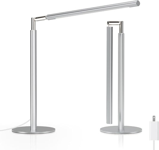 Silver LED Desk Lamp, 16" Dimmable Metal Desk Light with Base, 15W 1200LM, Adapter Included, Color & Brightness Adjustable, Modern Tall Table Lamp for Home Office Reading Study Task Laptop