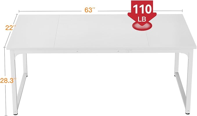 Casaottima 63 Inch Computer Desk for Home Office, Study Writing Table for Small Spaces, Simple Modern Desk with Headphone Hooks, White