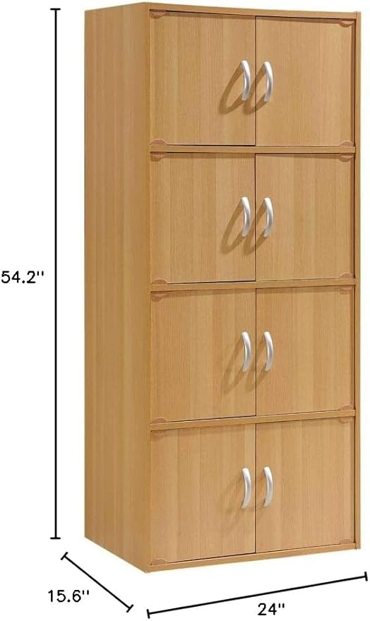 Hodedah 4-Shelf, 8-Door Bookcase Cabinet in Beech