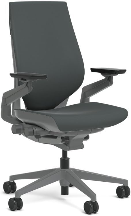 Steelcase Gesture Task Chair: Wrapped Back - Sterling Dark Solid Frame/Base/Merle Accent - Roll Control Hard Floor Casters