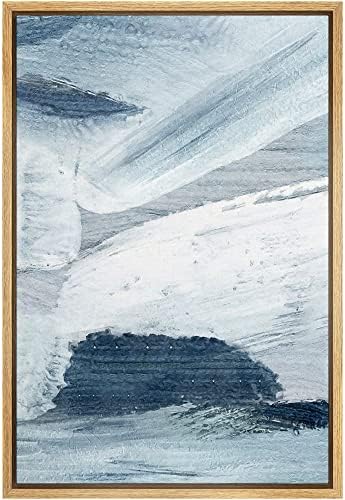 SIGNWIN Framed Canvas Print Wall Art Blue White Brush Stroke Landscape Abstract Shapes Illustrations Modern Art Minimal Relax/Calm Multicolor for Living Room, Bedroom, Office - 16"x24" Natural