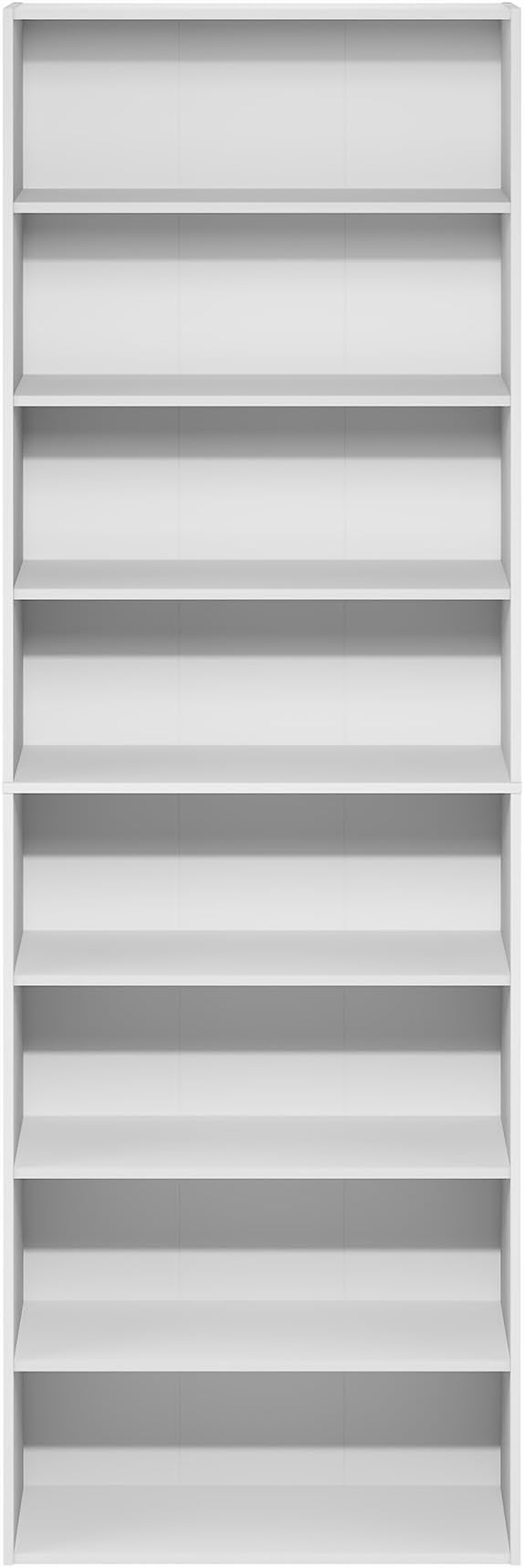 Furinno Basic Book Shelf, 8-Tier Bookcase with Open Shelf, Standing Bookshelf, Cube Storage Organizer, 12 x 24 x 71, for Living Room, Bedroom, Home Office, White