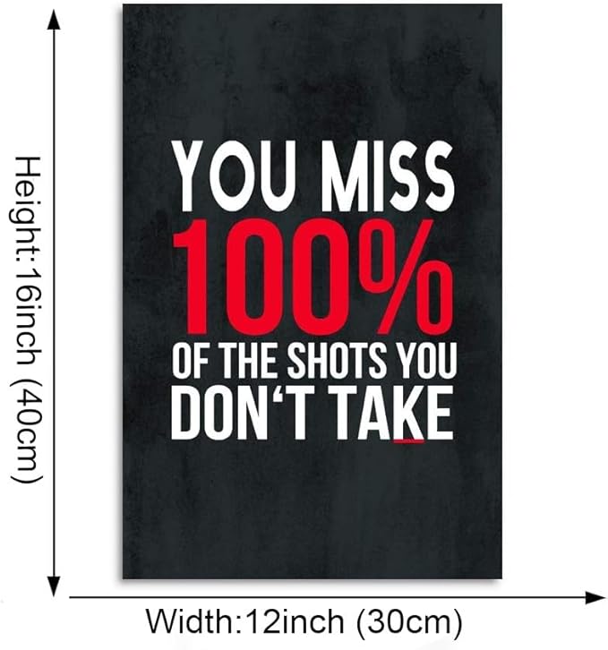 Gift For Fans Of The Office TV Show-Inspirational Canvas Giclee Office Artwork Michael Scott Framed Poster Wayne Gretzky Funny Print You Miss 100% Of The Shots You Don’t Take Easy to Hang-12"Wx16"H