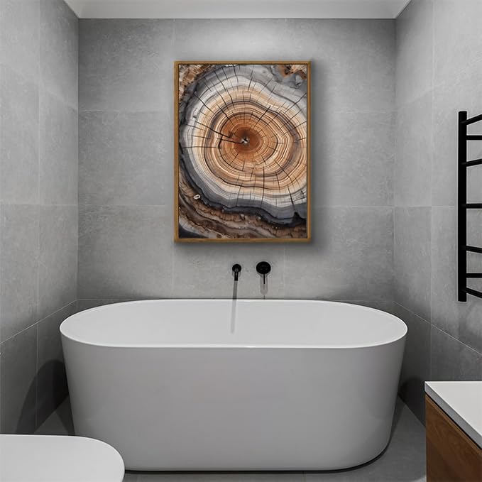 IBHJSART Framed Tree Ring Canvas Wall Art Vintage Colorful Wood Stump Painting Prints Modern Minimalist Pictures Neutral Nature Rustic Farmhouse Decor Living Room Bedroom Bathroom Office