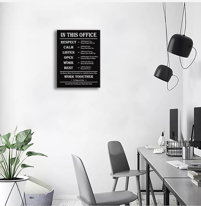 Inspirational Office Decor Wall Art In This Office Quote Canvas Painting Prints for Home Wall Decor Framed Motivational Painting Poster Artwork Living Room Gym Bedroom Framed[18''W x 24''H]