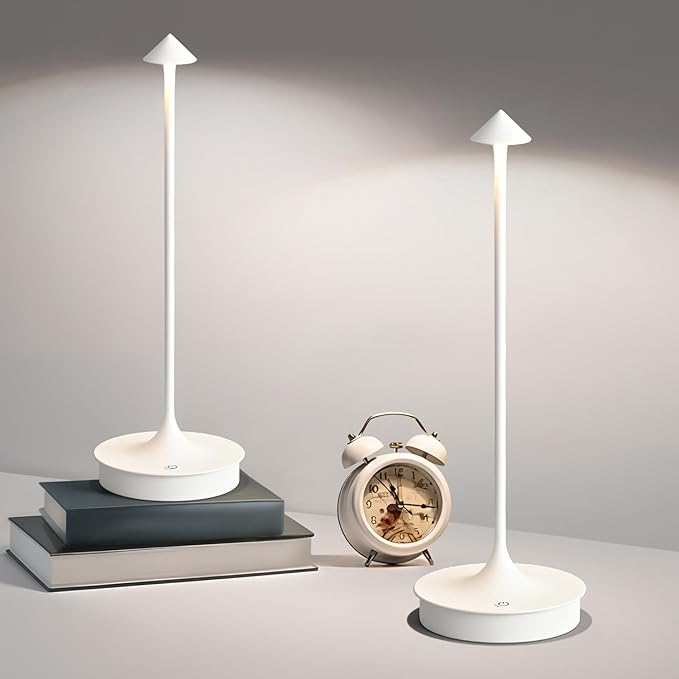 Cordless Table Lamp Rechargeable LED Battery Operated 4000mAh Table Lamp Touch Dimmable Lamp Outdoor Waterproof Portable Wireless Table Light for Dining Restaurant Bar Indoor/Outdoor Use (White-2PC)