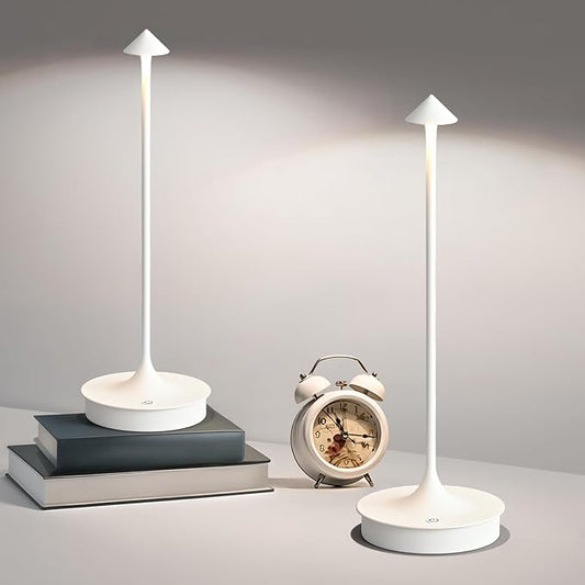 Cordless Table Lamp Rechargeable LED Battery Operated 4000mAh Table Lamp Touch Dimmable Lamp Outdoor Waterproof Portable Wireless Table Light for Dining Restaurant Bar Indoor/Outdoor Use (White-2PC)