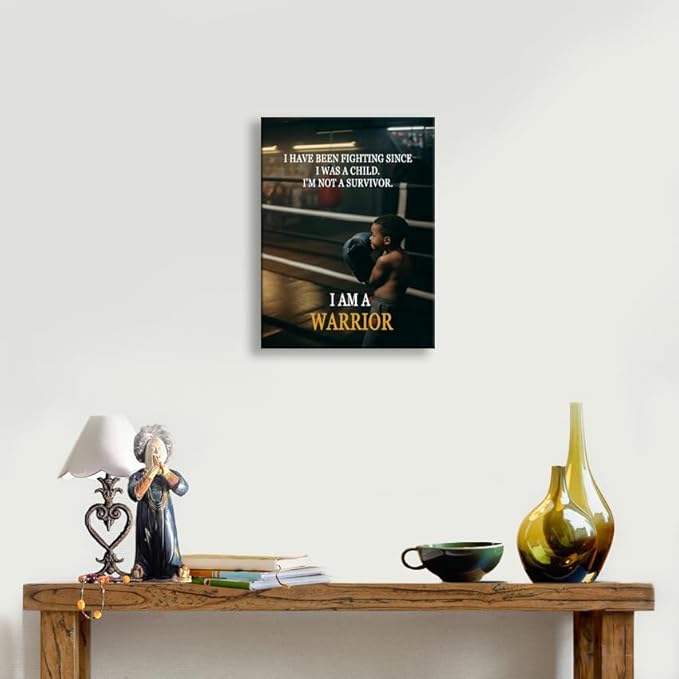 I Am A Warrior Quote Martial Arts Motivation Gym Wall Art for Fighter Spirit Motivational Wall Decor Inspirational Boxing Poster for Boxing Gym Sports Room Home Bedroom Framed [18" W X 24" H]
