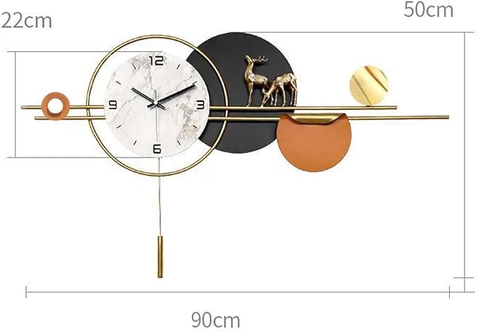 Wall Clock Large Wall Clocks,3D Elk Decorative Modern Silent Wall Clock Metal Wall Art for Living Room Kitchen Bedroom Office Decor Clock (One Color 90 CM/35 in)