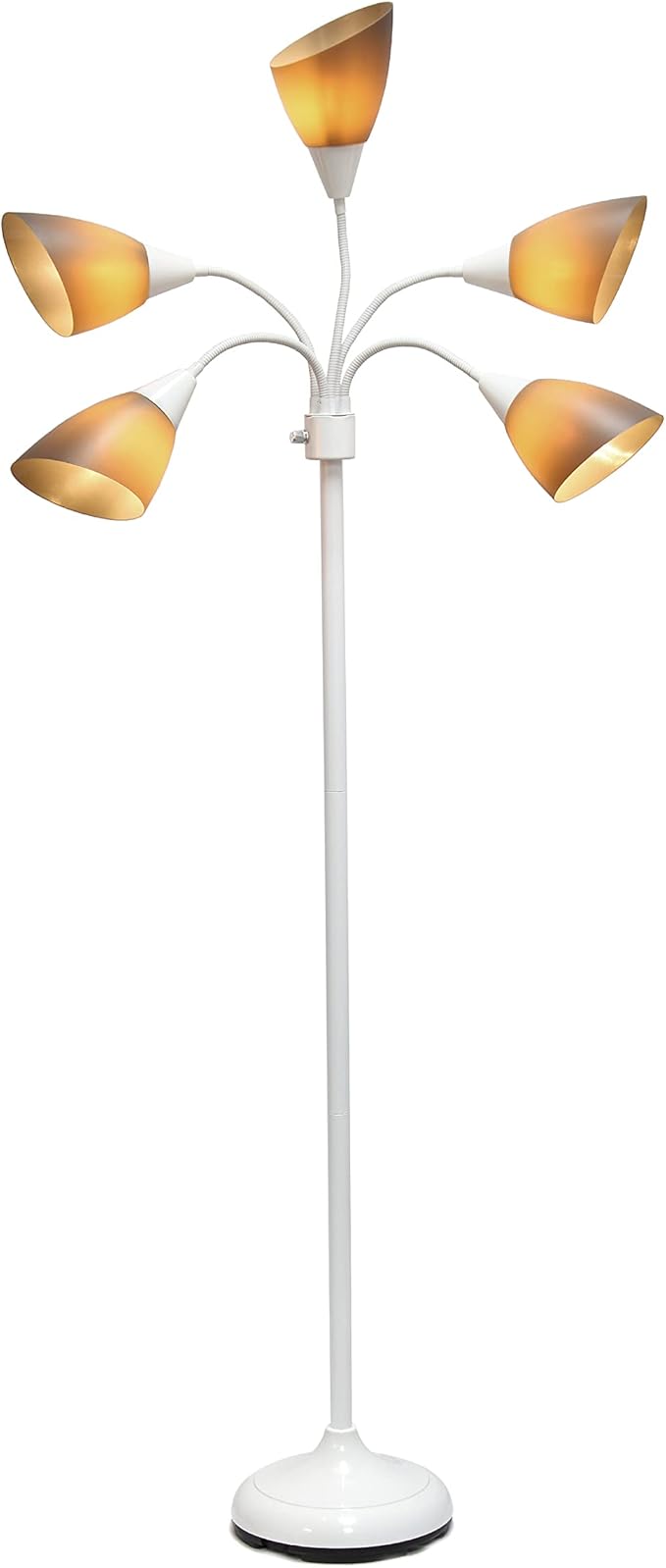 Simple Designs LF2006-GOW 67" Contemporary Multi Head Medusa 5 Light Adjustable Gooseneck White Floor Lamp with Gray Shades for Kids Bedroom Playroom Living Room Office