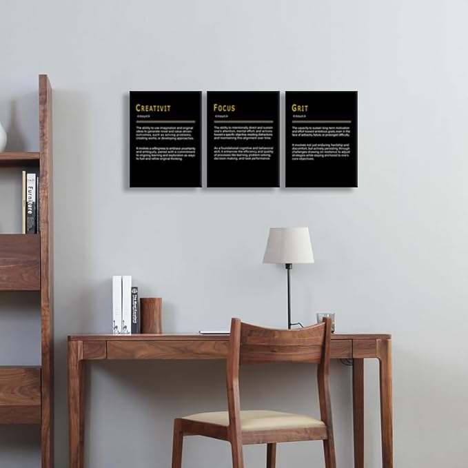 Inspirational Wall Art CREATIVITY FOCUS GRIT Noun Psychological Traits that Drive Success 3 Pieces Positive Quotes Poster Motivational Wall Decor for Office Home Bedroom Workplace [36''Wx 16''H]