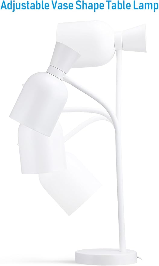 TORCHSTAR Metal Desk Lamp Aesthetic, Vase Shape Design, E26 Base, Max 60W Modern Goose Neck Task Desk Lamp with On/Off Switch, White, for Bedroom, Nightstand, Home Office, Bulb Not Included