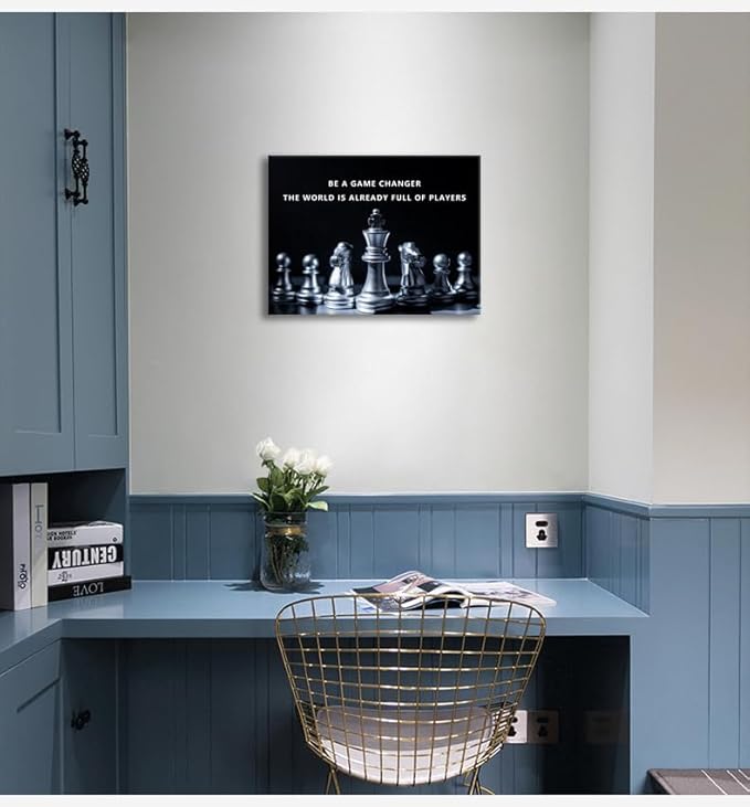 Inspirational Canvas Wall Art Motivational Quotes Be A Game Changer The World Is Already Full Of Players Pictures for Home Office Wall Decor Chess Posters Print Artwork Painting[18" W x 24" H]