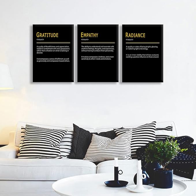 WYJDFART 3 Pieces GRATITUDE EMPATHY RADIANCE A Positive Emotional Chain Inspirational Quotes Posers Motivational Wall Decor for Office Home Bedroom Workplace Framed Ready to Hang [60''Wx 28''H]