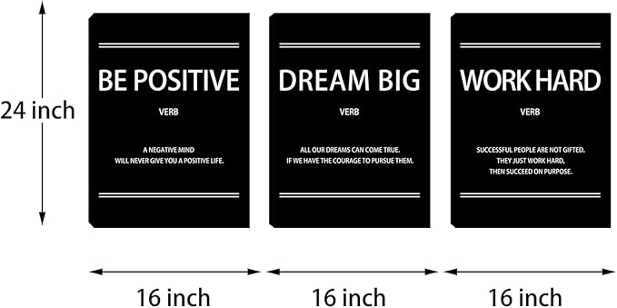 Halioyo Motivational Canvas Wall Art Inspirational Office Wall Decor, 16 x 24 Inch Positive Poster Picture Artwork Wall Painting for Bedroom Living Room Classroom Office Decor - 3pieces