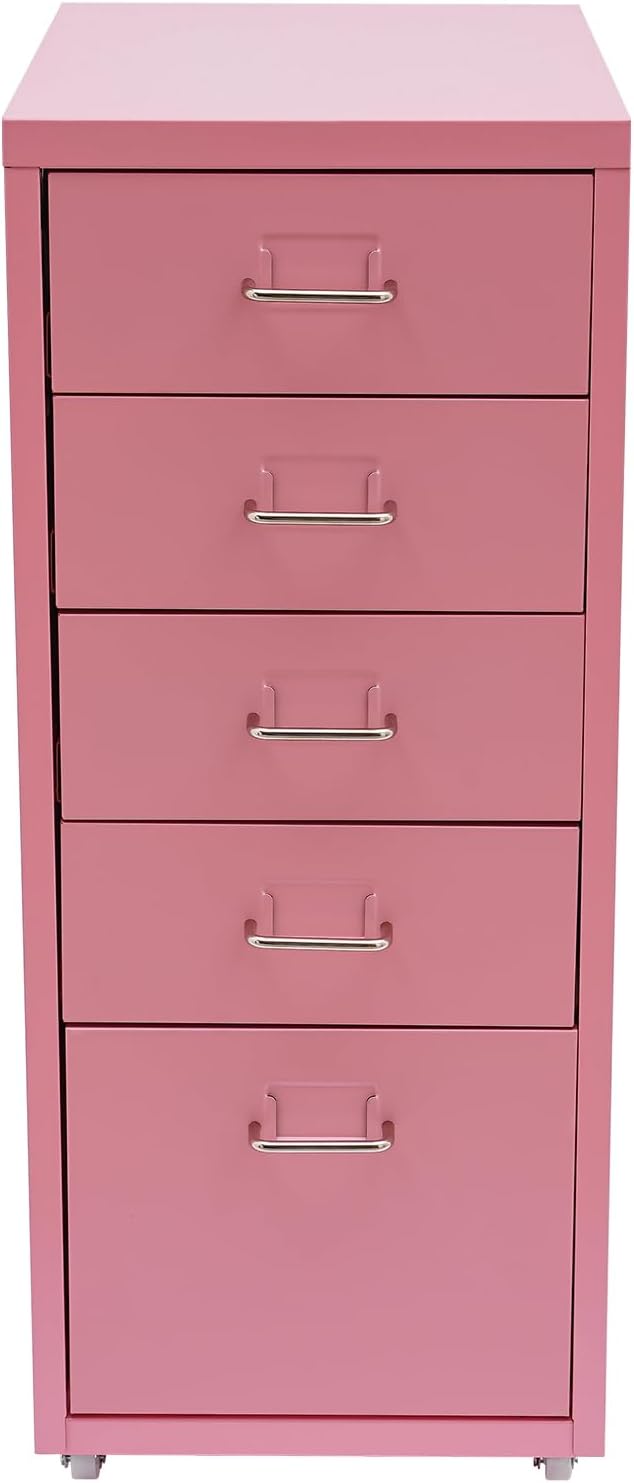 Metal Storage Cabinet with Wheels, 5 Drawers Mobile Filing Cabinet Under Desk Organizer Unit for Home Office