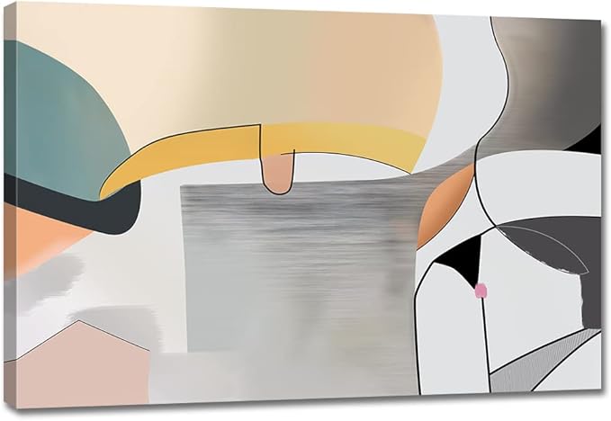 Wall Art Canvas Abstract Color Block Line Art Prints Apricot Cyan Black Grey Color Blocks and Lines Painting Modern Artwork Decor for Living Room Bedroom Kitchen 30x20in