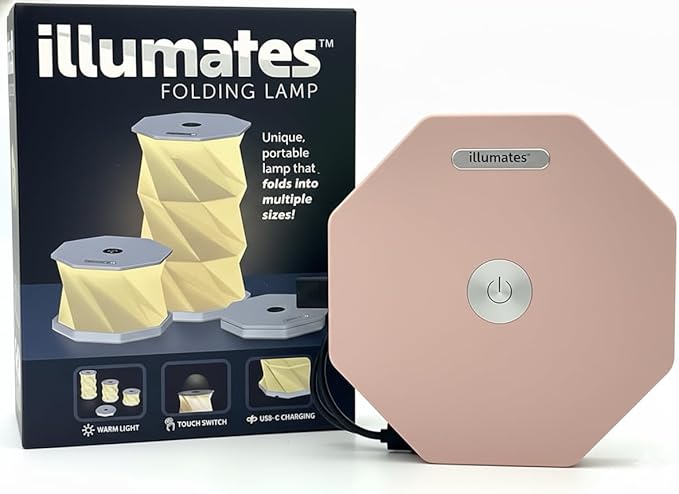 Origami Expanding Foldable LED Desk Lamp – USB Rechargeable & Portable - Dimmable Touch Control Light with Adjustable Height up to 5 1/2 for Office, Travel, Bedside - Sleek & Modern Design (Blush)