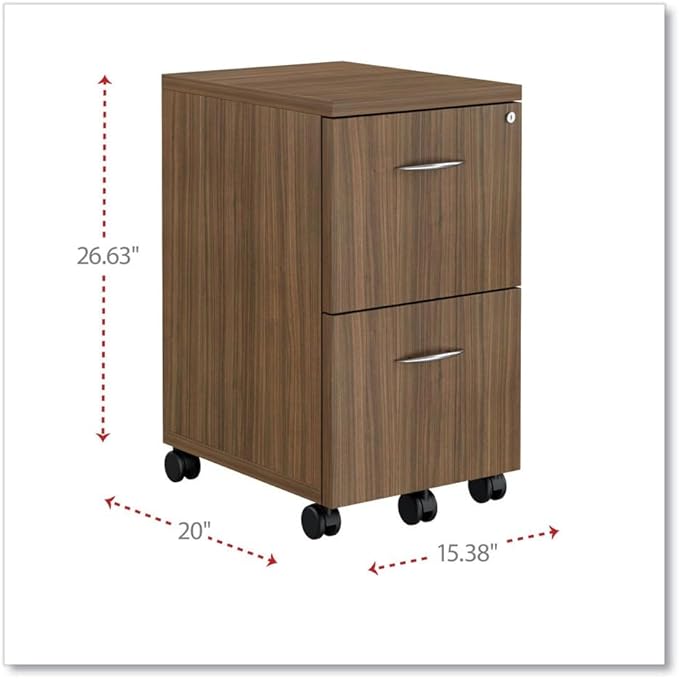 Alera Alera Valencia Series Mobile Pedestal, Left Or Right, 2 Legal/Letter-Size File Drawers, Modern Walnut, 15.38" X 20" X 26.63"