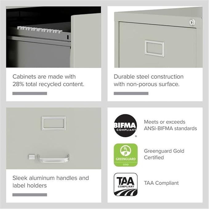 Pemberly Row 4-Drawer Vertical Filing Cabinet, 22 in Deep Metal Construction, Light Gray Finish, Commercial Grade with Lock, Ball-Bearing Suspension, Letter-Size File Storage for Office or Home Use