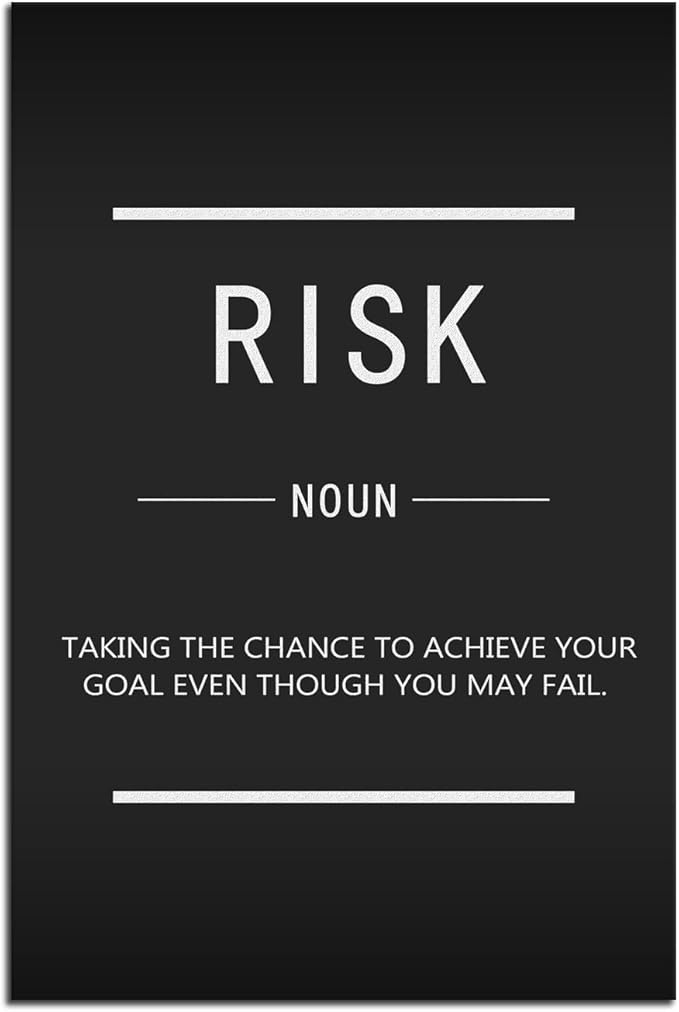 Office Wall Art Risk Noun Inspirational Poster Printed on Canvas Inspiring Entrepreneur Quotes Motivational Picture Print Artwork Home Office Wall Decoration Frame Ready to Hang[24''W x 36''H]