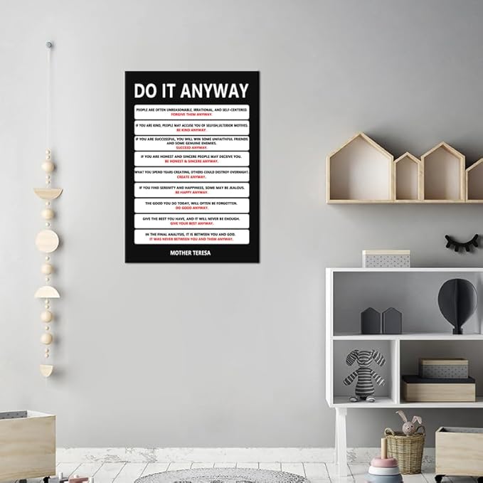Motivational Wall Art Do It Anyway Inspirational Poster Mother Teresa Quote Canvas Prints Artwork for Office Living Room Modern Home Decor Painting Pictures Stretched and Framed [24''Wx 36''H]