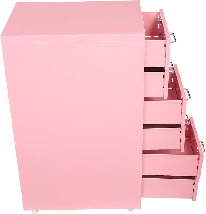 6-Drawer Metal File Cabinet, Mobile File Cabinet with Lock, Rolling Vertical File Cabinet Under Desk for Home Office, 11 * 16 * 27in (Pink)