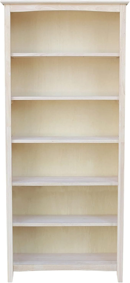 International Concepts Tall Shaker Bookcase, 72-Inch High, Solid Parawood, Unfinished