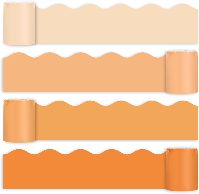 Whaline 65.6ft Orange Bulletin Board Borders Back to School 4 Rolls Gradient Orange Die-Cut Board Trim for Little Cutie Classroom Office Chalkboard