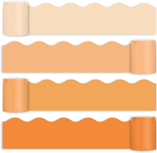 Whaline 65.6ft Orange Bulletin Board Borders Back to School 4 Rolls Gradient Orange Die-Cut Board Trim for Little Cutie Classroom Office Chalkboard