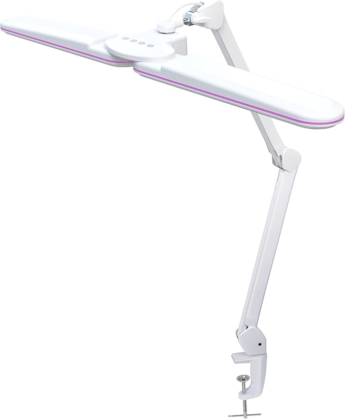 Neatfi Elite HD XL LED Desk Lamp | 3 Light Modes | Non-Polar Dimming | Eye-Caring Desk Light for Home Office, Drafting, Beauty Shop, Workbench (Pink Ring, CCT with Clamp)
