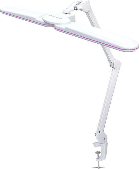 Neatfi Elite HD XL LED Desk Lamp | 3 Light Modes | Non-Polar Dimming | Eye-Caring Desk Light for Home Office, Drafting, Beauty Shop, Workbench (Pink Ring, CCT with Clamp)