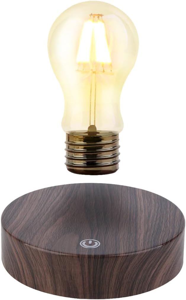 VGAzer Magnetic Levitating Floating Wireless LED Light Bulb Desk Lamp for Unique Gifts, Room Decor, Night Light, Home Office Desk Decor (Round Wooden Base A)