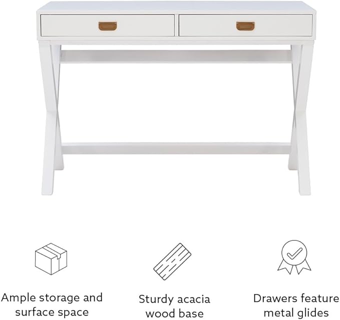 Linon Desk, White, 44"W x 20"D x 30"H