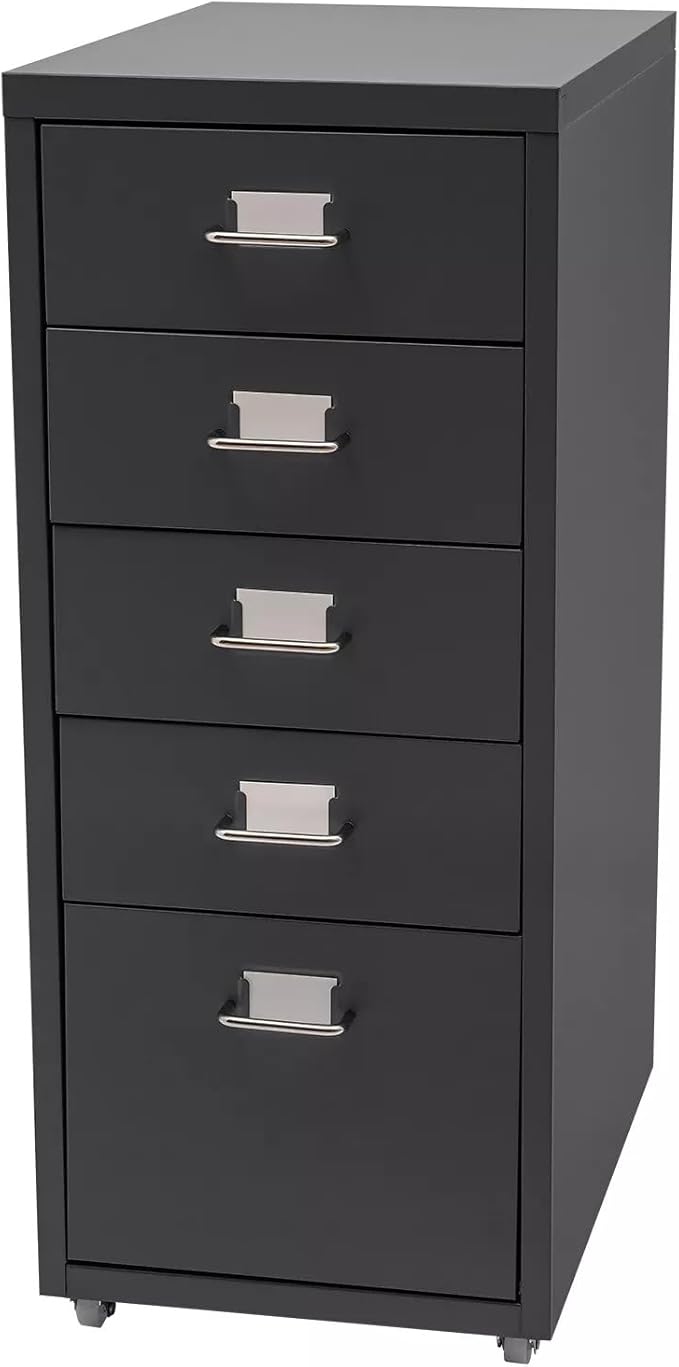 5-Drawers Metal File Cabinet, Freestanding Office Vertical File Cabinets, Storage Cabinet with Buckles and Handles, Mutifuctional Tool Cabinets for Kitchen, Bedroom, Living Room (Black)