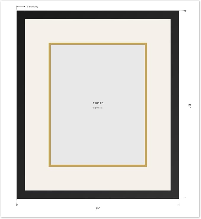 CountryArtHouse Diploma Frame Fits 11 x 14 College Diploma (Portrait) - Keepsake Graduation Display Executive Brown Genuine Hardwood with Navy Blue Over Metallic Gold Double mat