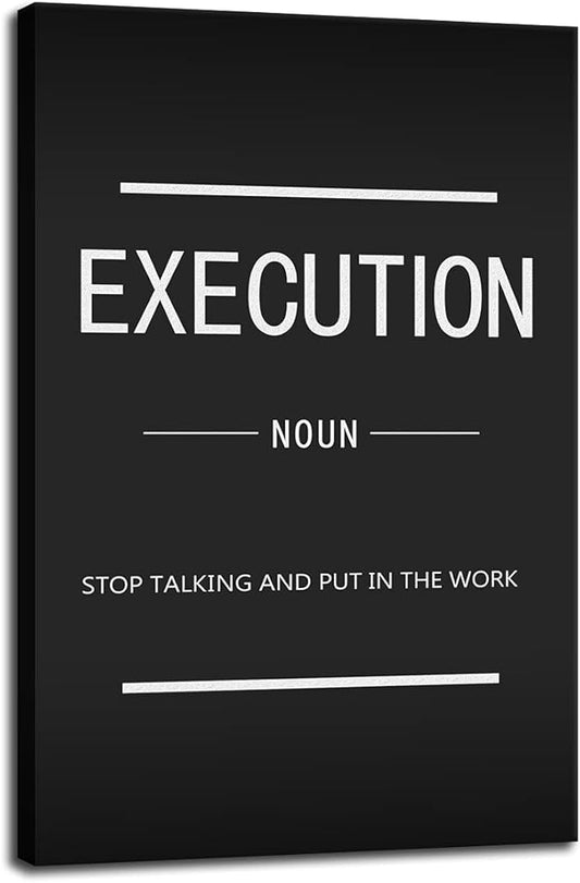 Motivational Canvas Wall Art Execution Noun Entrepreneur Canvas Painting Modern Inspirational Quotes Poster Printing Home Decoration Office Classroom Frame Ready to Hang[24''W x 36''H]