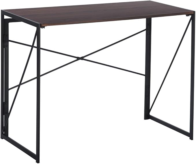 Homy Casa 39.4 Inch Foldable Laptop Desk, Space-Saving Computer Table with No Assembly Required, Sturdy Metal Frame, Minimalist Design for Home Office, Study, or Small Spaces, Walnut