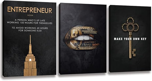 Halioyo Motivational Wall Art Canvas Prints, 3 Panel Entrepreneur Office Wall Art with Inspirational Quotes, Positive Saying Painting Posters for Living Room Bedroom(20x28inch), Ready to Hang