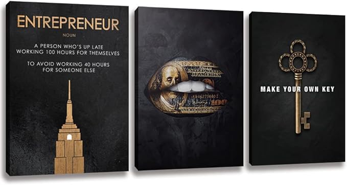 Halioyo Motivational Wall Art for Office - Set of 3 Entrepreneur Wall Art, Inspirational Posters Entrepreneur Gifts for Men Women, Leadership Canvas Wall Prints for Home Office Decor, 24inch x36inch