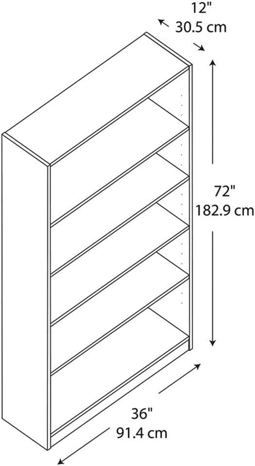 Bush Home Universal Tall 5 Shelf Bookcase in Vogue Cherry, Vertical Storage and Display Bookshelf for Home Office or Living Room Organization