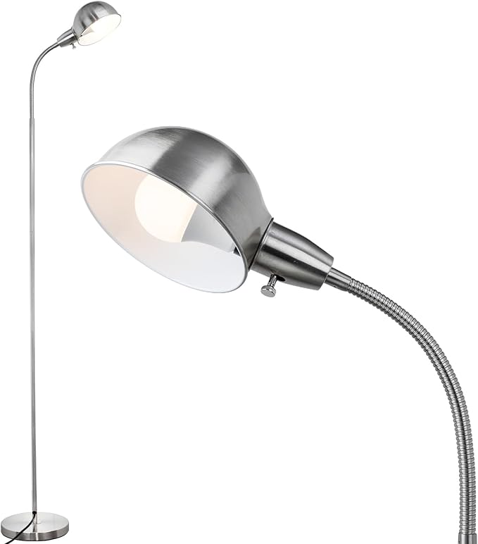 Dimmable Floor Lamp with Flexible Gooseneck and Rotatable Shade, Modern Style Standing Tall Lamp, E26 Socket, LED Reading Lamp (Sliver)