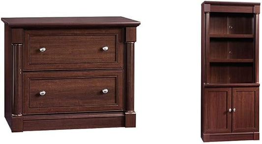 Sauder Palladia Lateral File and Library with Doors/Book Shelf, Select Cherry Finish