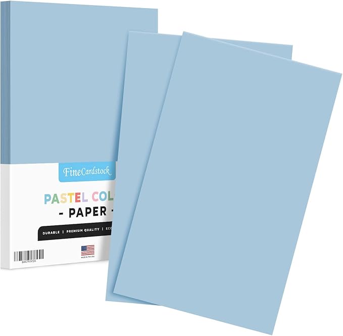 Blue Pastel Colored Paper - Perfect for Documents, Invitations, Posters, Flyers, Menus, Arts and Crafts | 8.5" x 14" (Legal Size) | Regular 20lb Bond (75gsm) Paper - Smooth Finish | 50 Sheets