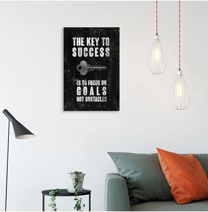 Inspirational Office Canvas Wall Art Motivational Poster Positive Quote The Key to Success Is to Focus on Goals Not Obstacles Wall Decor Pictures Print Artwork for Classroom home[12''W X 18''H]