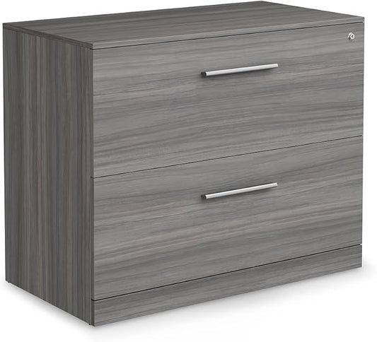 NBF Lateral File Cabinet - 29" H Two Lockable Drawer File Cabinet - Office Lateral Filing Cabinets with Gray Laminate Finish - Modern Lateral File Cabinets for Home Office