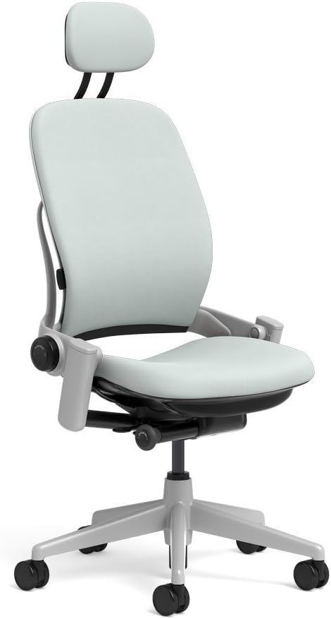 Steelcase Leap Task Chair: Platinum Base - Armless - Headrest - Hard Floor Casters
