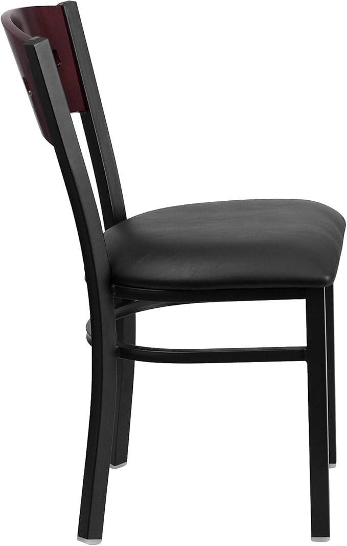 Flash Furniture 2 Pk. HERCULES Series Black 4 Square Back Metal Restaurant Chair - Mahogany Wood Back, Black Vinyl Seat