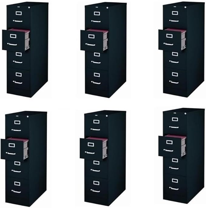 Pemberly Row Set of 6 Metal 4-Drawer Letter Width Vertical File Cabinet in Black